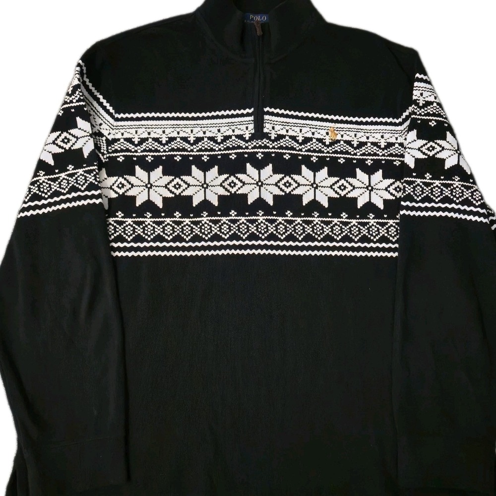 Polo Ralph Lauren Men's XL Sweater Estate Rib Black Snowflake Quarter 1/4 Zip
